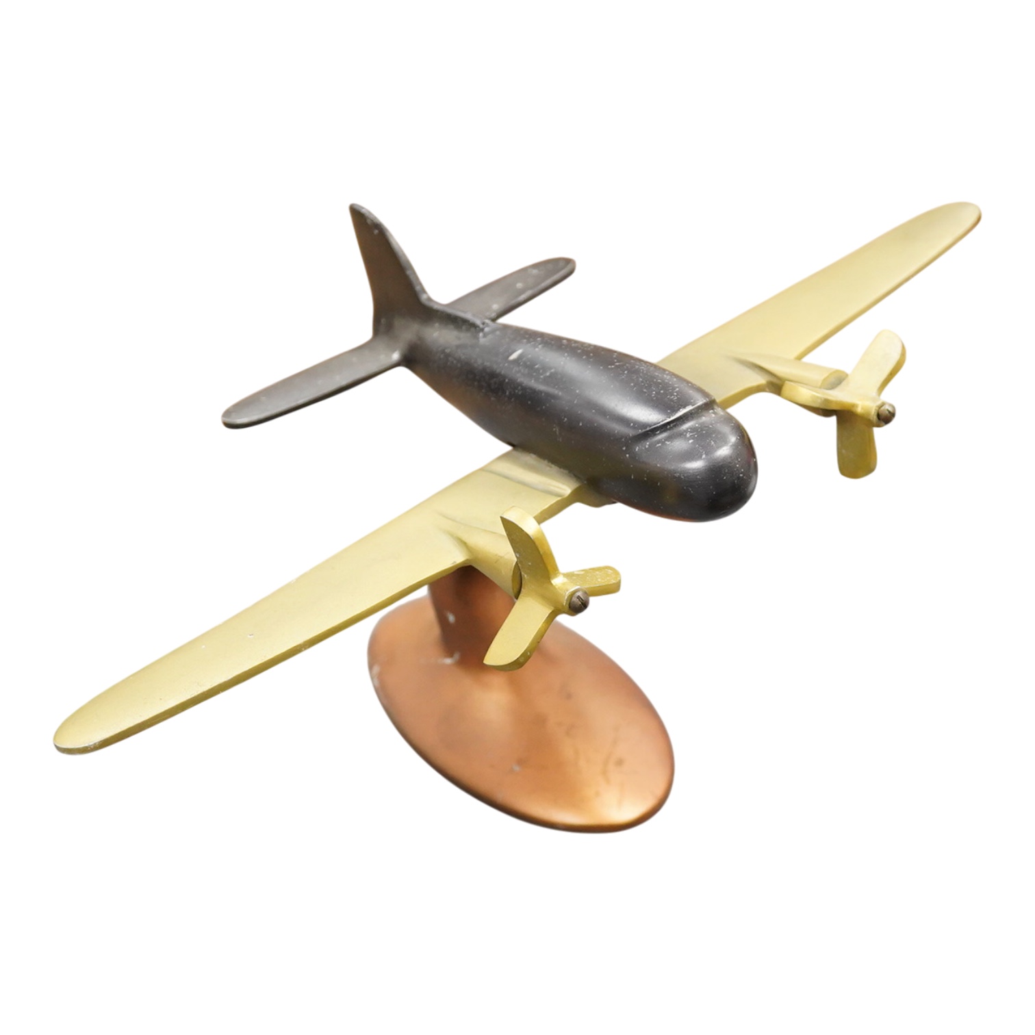 An Art Deco style mixed metal model of a WW2 plane- 24.5cm long x 24cm high